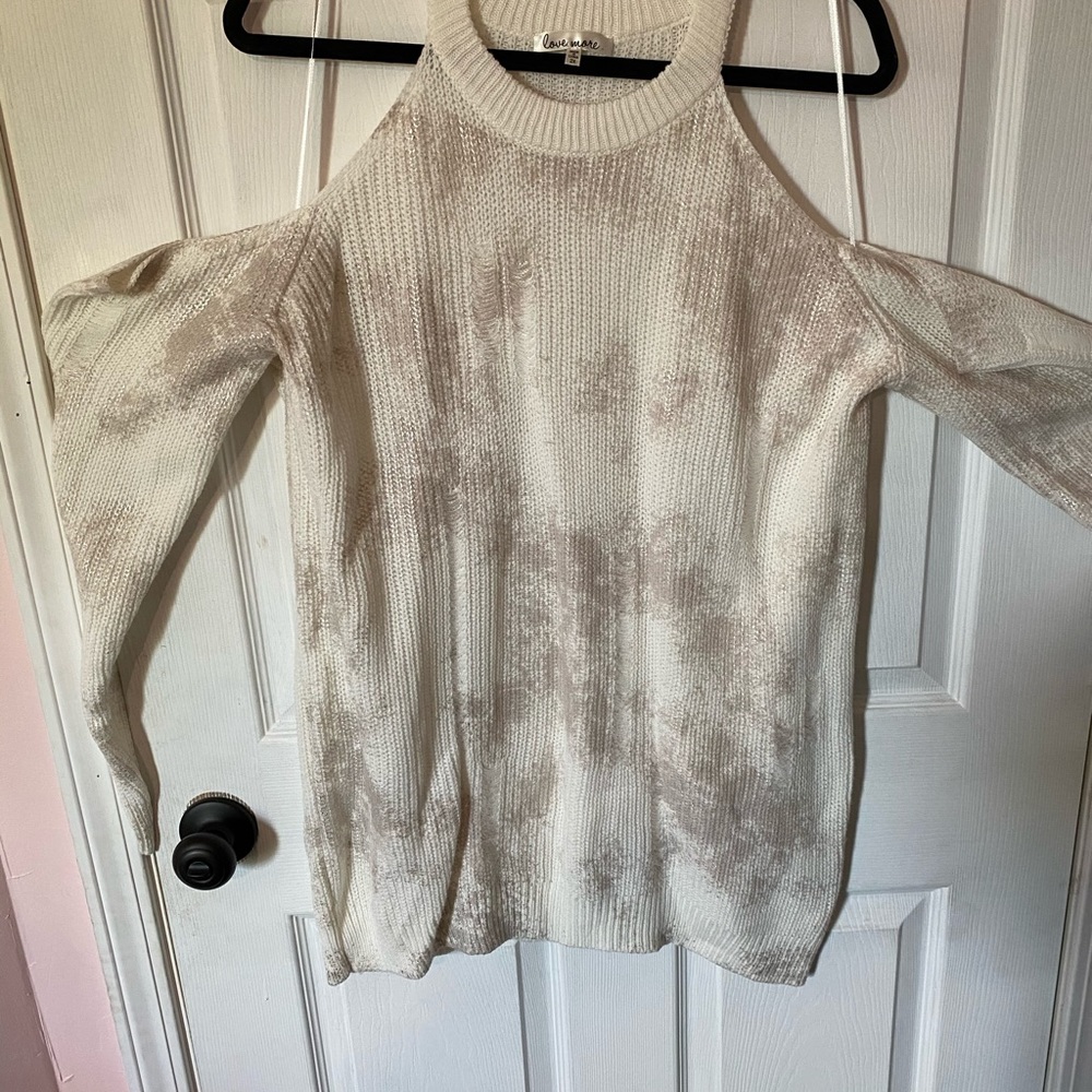 Off-White and Shimmer Cold Shoulder Sweater
